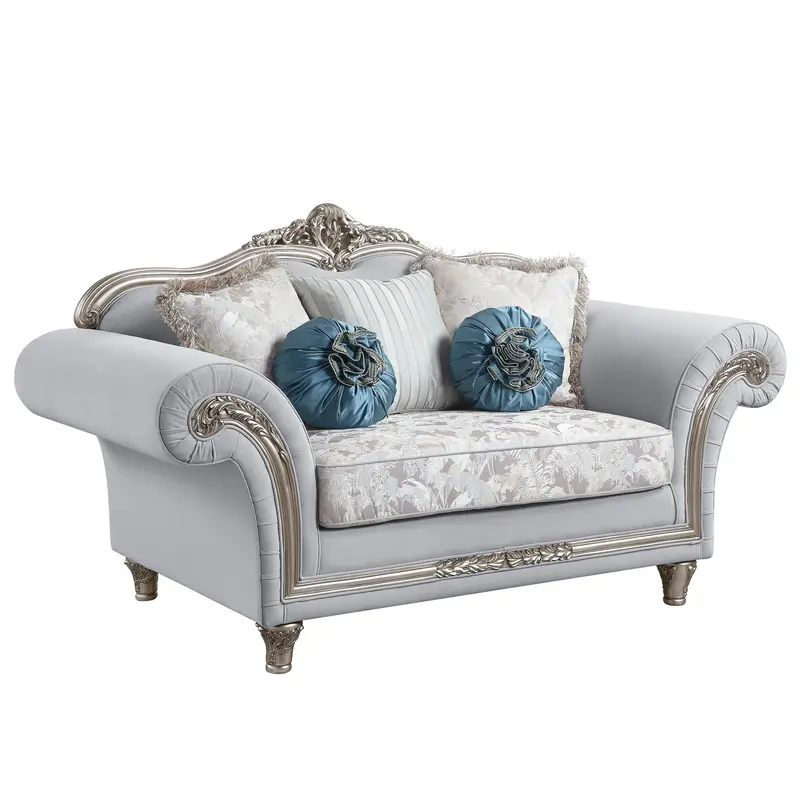 76" Light Gray And Platinum Linen Love Seat And Toss Pillows By Homeroots