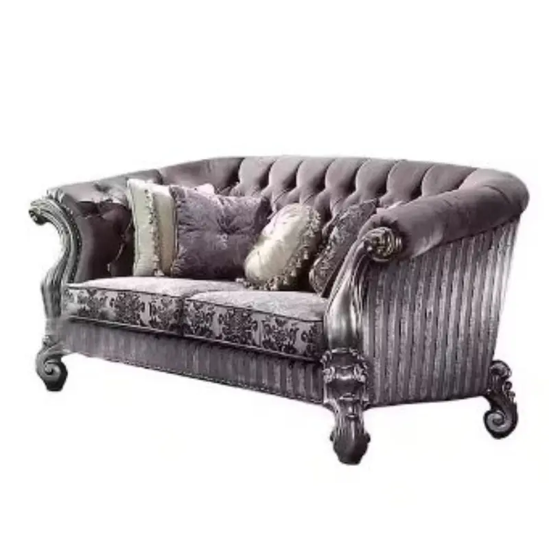 76" Purple And Platinum Velvet Love Seat And Toss Pillows By Homeroots