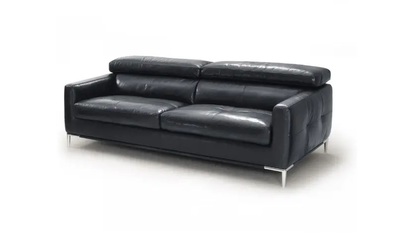 79" Black Silver Genuine Leather Sofa By Homeroots