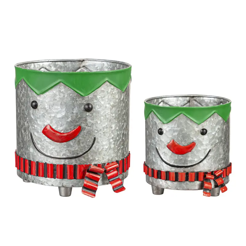 8.7" H Snowman Metal Planter, Set of 2
