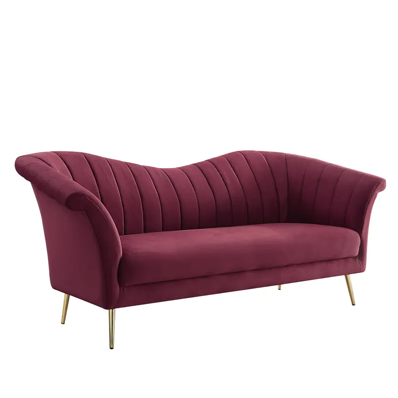 80" Red Velvet And Gold Sofa By Homeroots