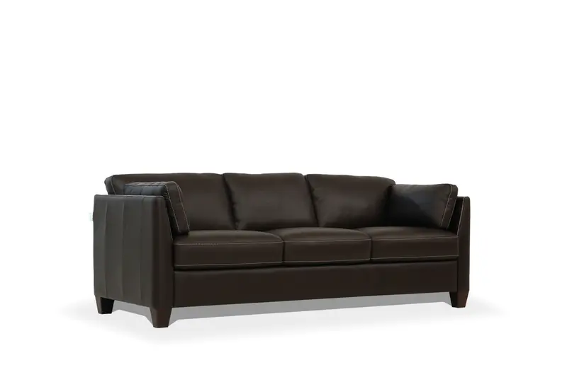 81" Chocolate Leather And Black Sofa By Homeroots