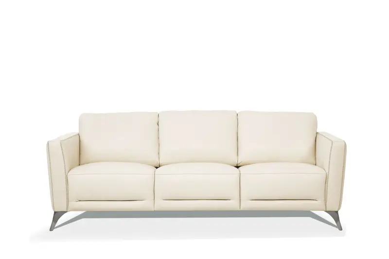 83" Cream Leather And Black Sofa By Homeroots