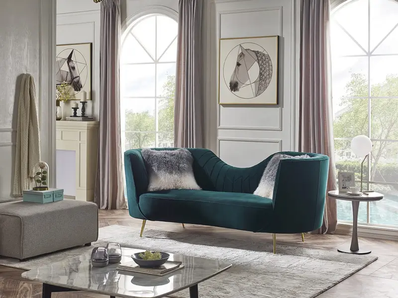 83" Green Two Person Curved Metal Legs Sofa Chaise By Homeroots