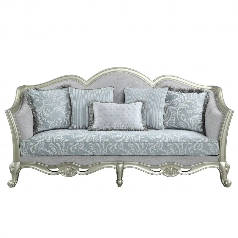 85" Light Gray Linen And Champagne Sofa With Five Toss Pillows By Homeroots