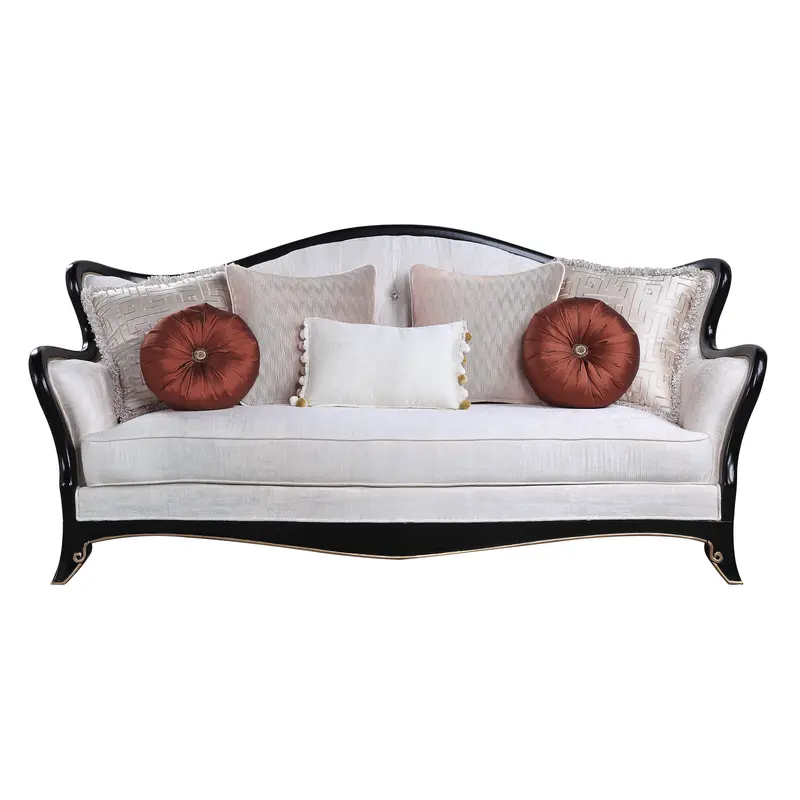 86" Beige And Black Sofa With Seven Toss Pillows By Homeroots