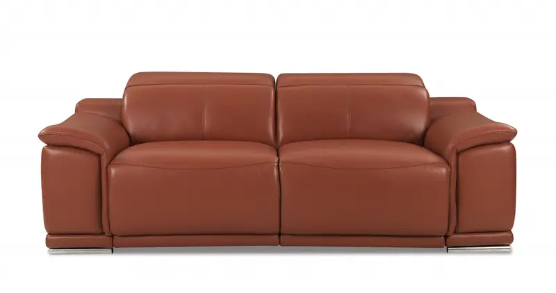 86" Camel Brown Genuine Leather Reclining Sofa By Homeroots