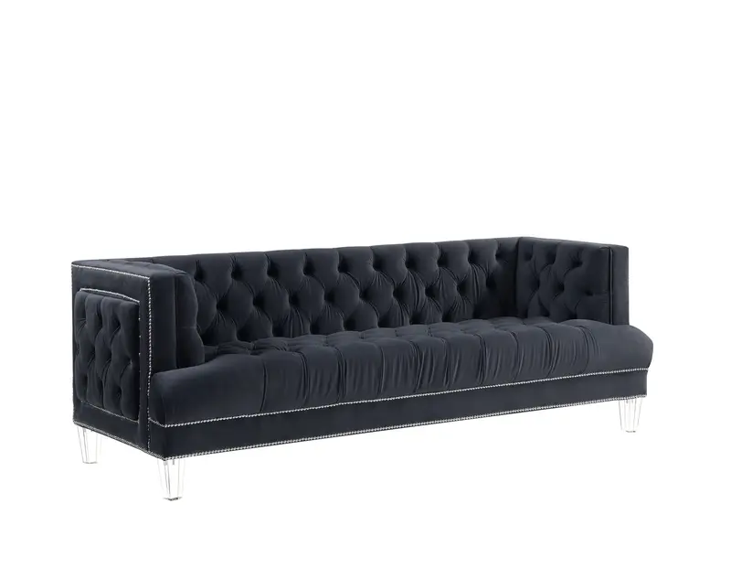 88" Charcoal Velvet And Black Sofa By Homeroots