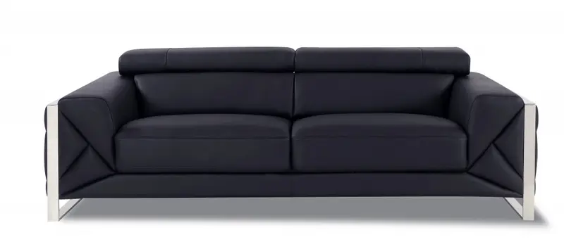 89" Black and Chrome Genuine Leather Standard Sofa By Homeroots