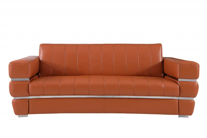 89" Camel Brown Chrome Accents Genuine Leather Standard Sofa By Homeroots