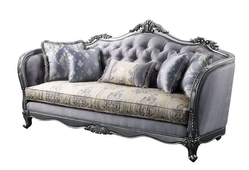 89" Fabric Imitation silk And Platinum Sofa With Five Toss Pillows By Homeroots
