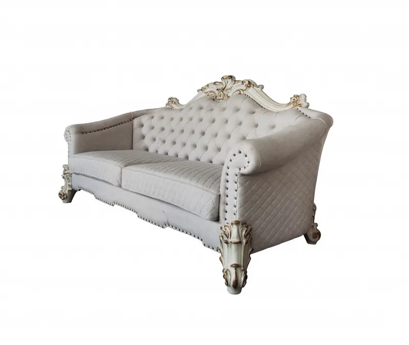 89" Ivory Velvet And Pearl Sofa With Six Toss Pillows By Homeroots