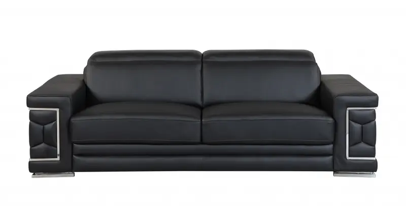 89" Sturdy Black Leather Sofa By Homeroots