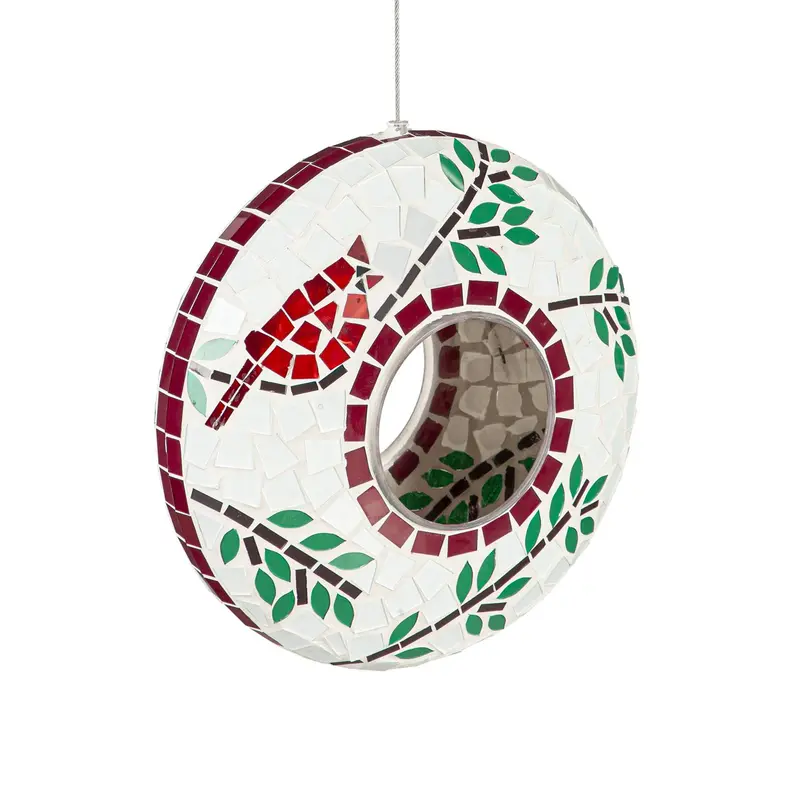 9.25"D Mosaic Cardinal Circle Bird Feeder