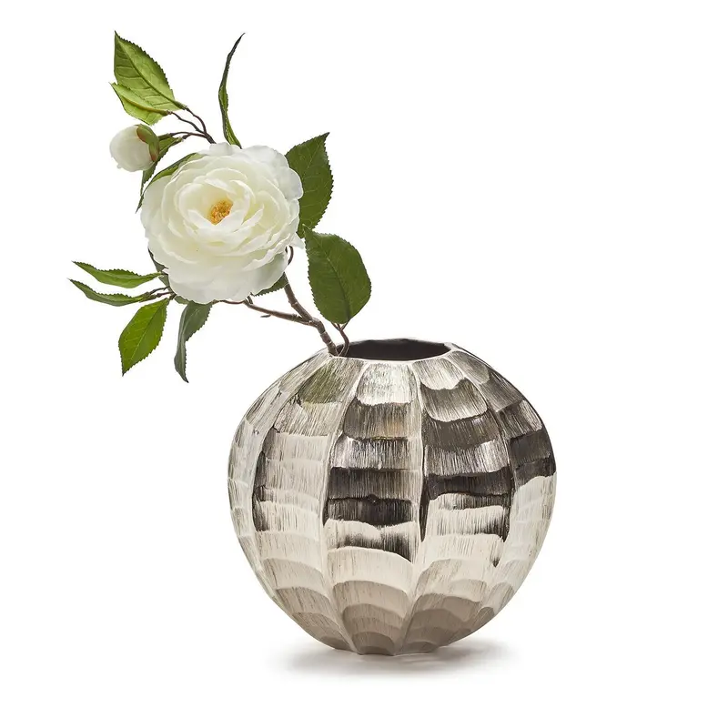 9" Hammered & Etched Silver Round Vase Set Of 2 By Tozai Home