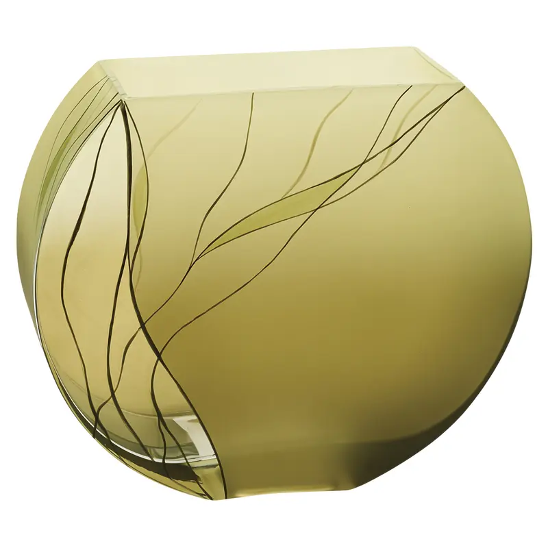 9 Mouth Blown European Made Green Glass Hand Decorated Vase By Homeroots