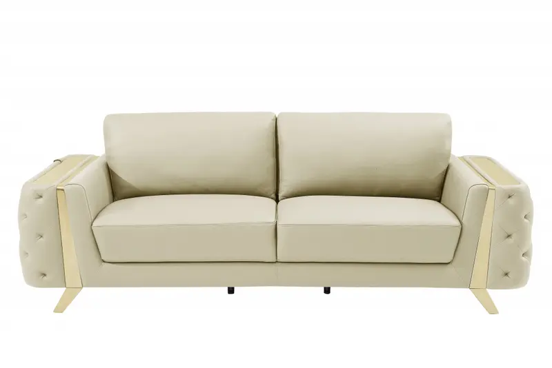 90" Beige Italian Leather And Gold Sofa By Homeroots