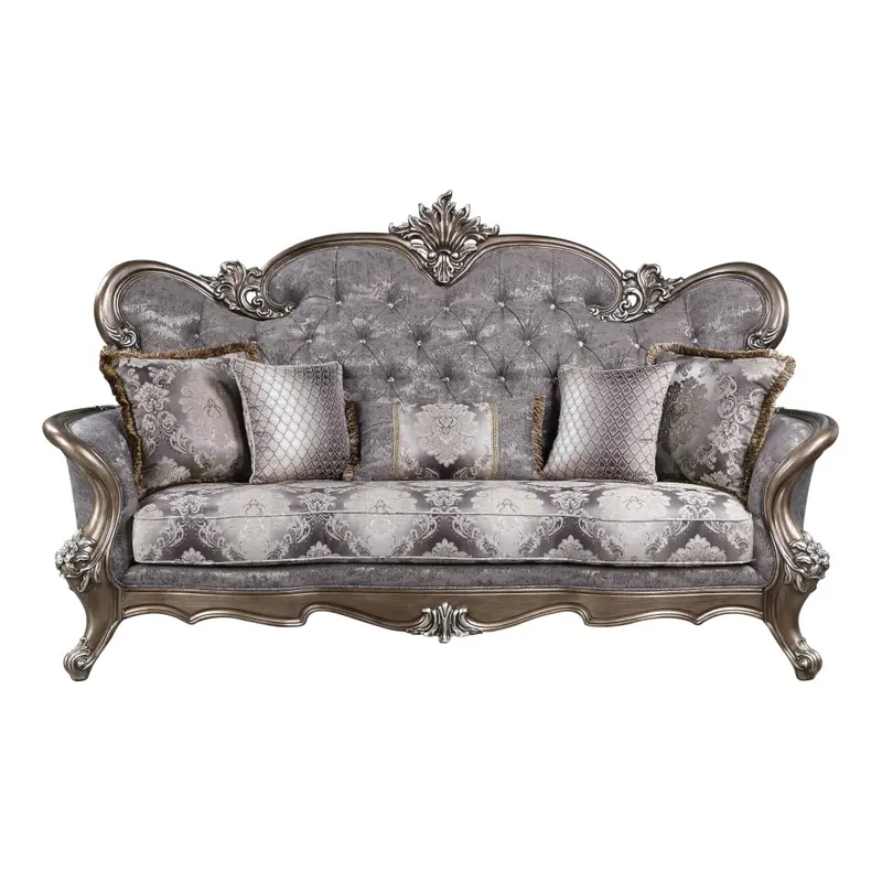 90" Fabric Cotton Blend And Bronze Sofa With Five Toss Pillows By Homeroots