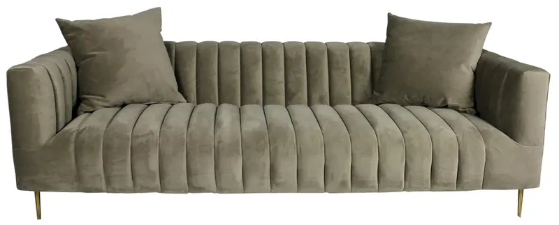 90" Gray Brown Velvet And Gold Sofa And Toss Pillows By Homeroots