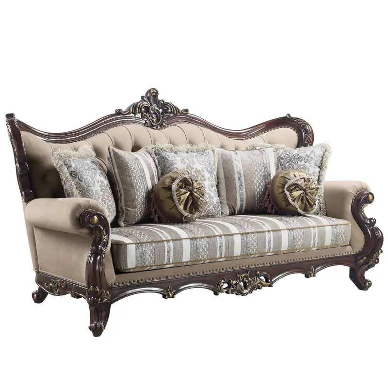 92" Brown Linen And Cherry Blossom Pink Sofa With Seven Toss Pillows By Homeroots