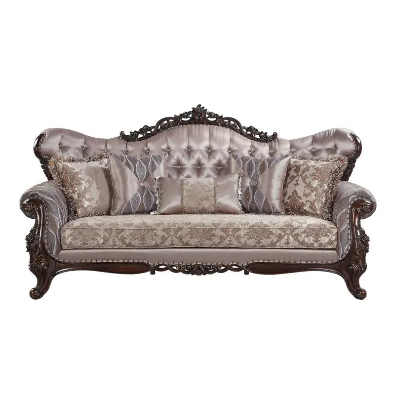 92" Champagne Imitation silk Sofa With Five Toss Pillows By Homeroots