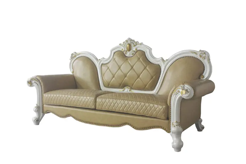 93" Butterscotch Faux Leather And Pearl Sofa With Five Toss Pillows By Homeroots