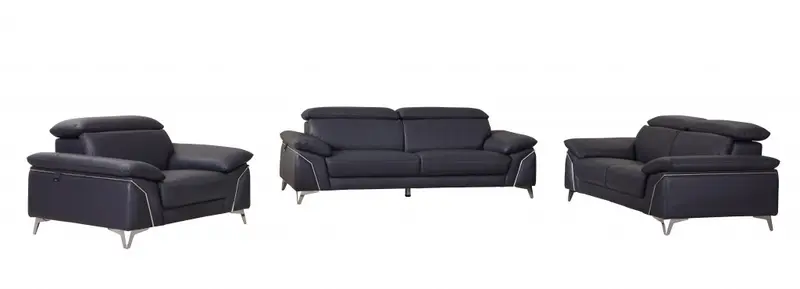 93" Navy Leather Sofa Set By Homeroots