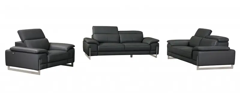 93" Tasteful Dark Grey Leather Sofa Set By Homeroots