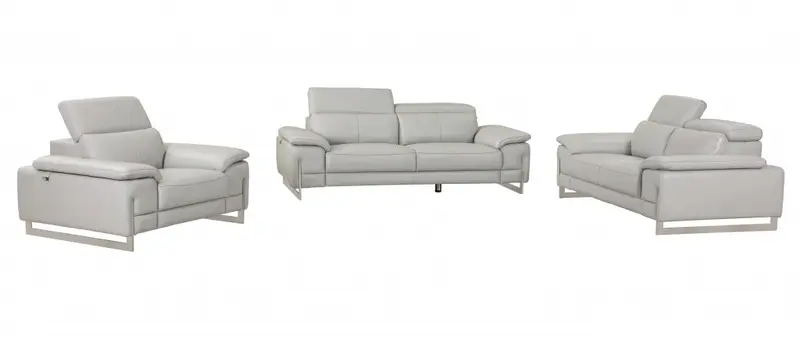 93" Tasteful Light Grey Leather Sofa Set By Homeroots
