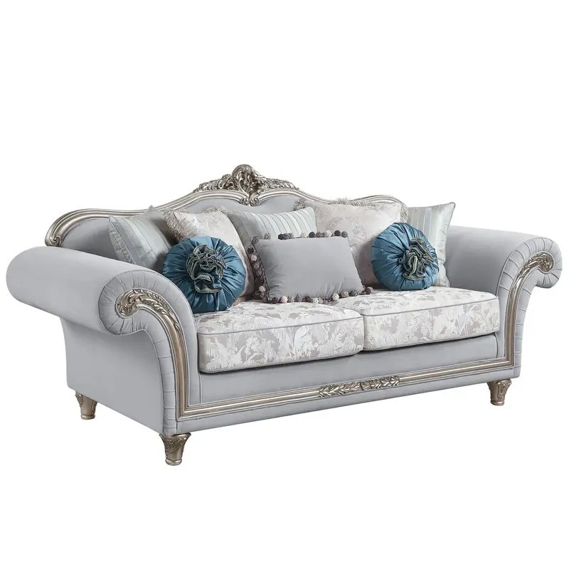95" Light Gray Linen And Platinum Sofa With Eight Toss Pillows By Homeroots