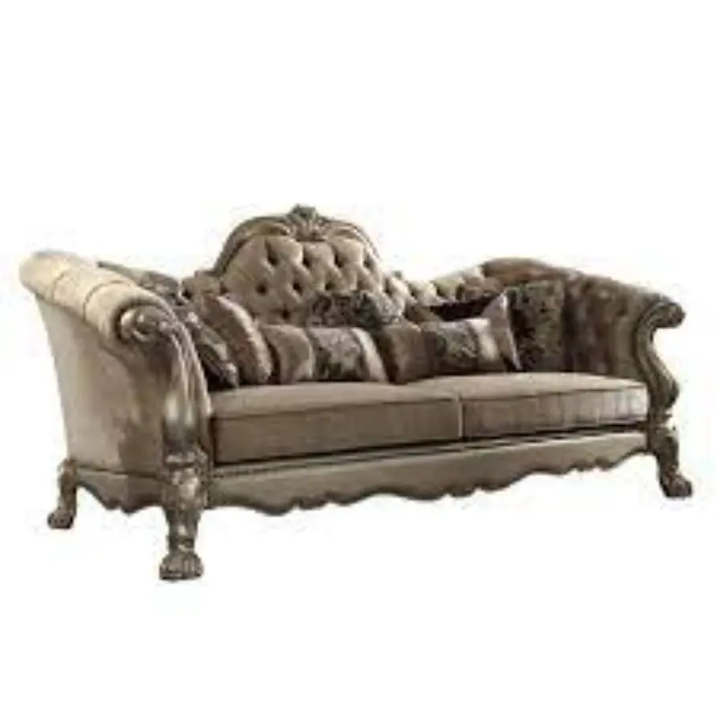 96" Bone Polyurethane, Velvet And Gold Sofa With Seven Toss Pillows By Homeroots
