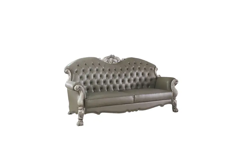 96" Vintage Bone Faux Leather And White Sofa With Five Toss Pillows By Homeroots