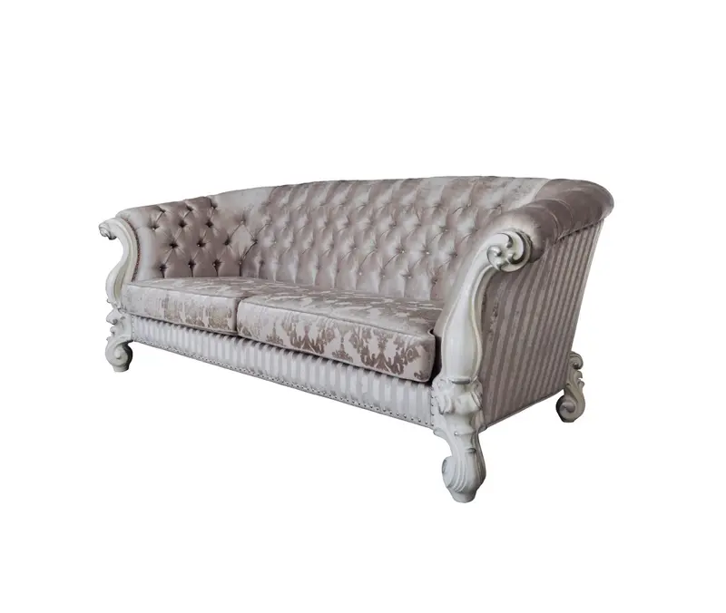99" Ivory Velvet And Bone Sofa With Seven Toss Pillows By Homeroots