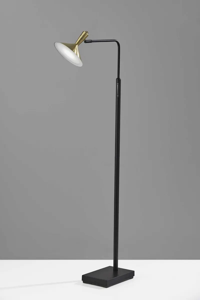 Adjustable Brass Spotlight LED Floor Lamp in Black Metal By Homeroots