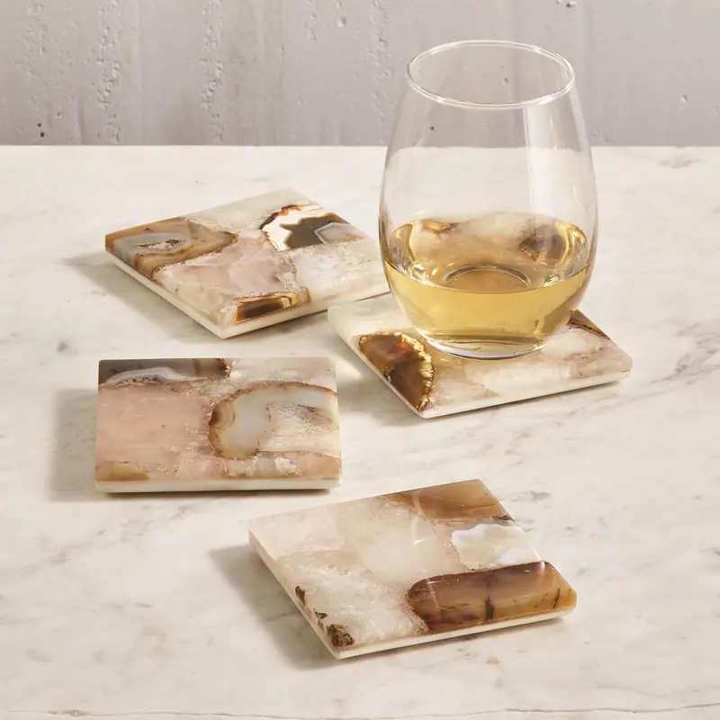 Agate Coasters with Marble Base Set Of 16 By Tozai Home