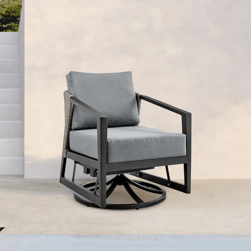 Aileen Outdoor Patio Swivel Lounge Chair in Aluminum with Grey Cushions By Armen Living