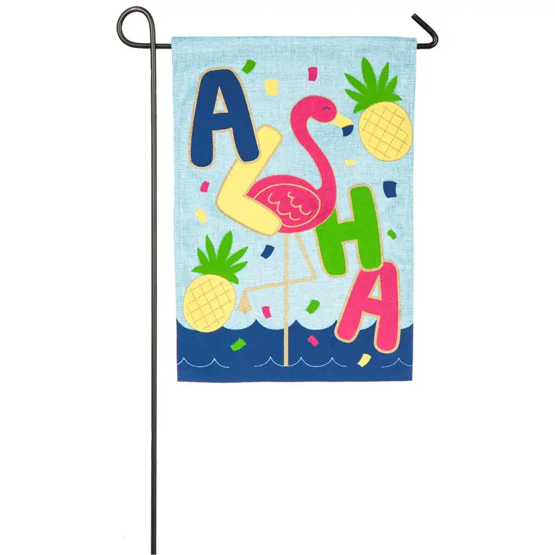 Aloha Flamingo Garden Burlap Flag