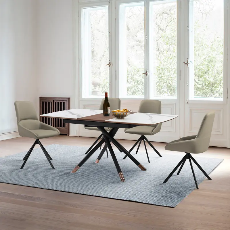 Alora Maverick 5 Piece Extendable Dining Set with Taupe Gray Faux Leather Chairs By Armen Living