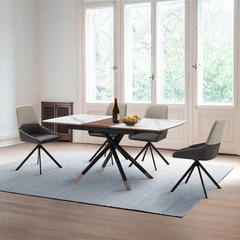 Alora Maverick 5 Piece Extendable Dining Set with Two-Tone Gray Fabric Chairs By Armen Living