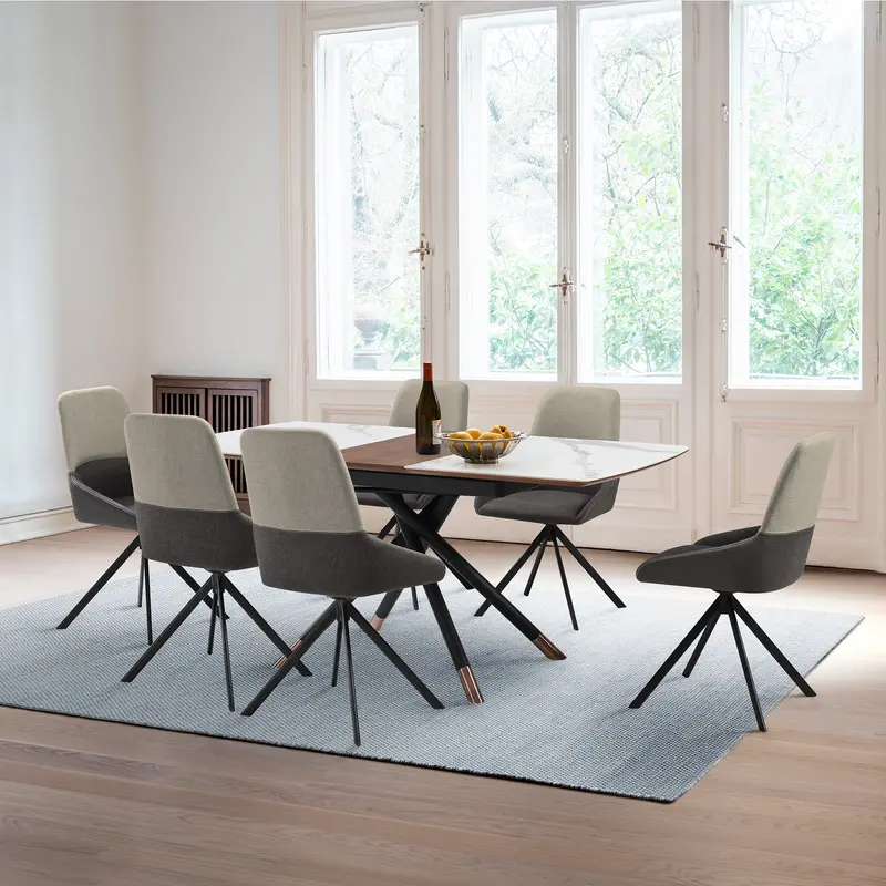 Alora Maverick 7 Piece Extendable Dining Set with Two-Tone Gray Fabric Chairs By Armen Living
