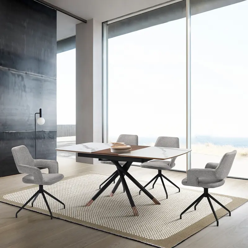 Alora Penny 5 Piece Extendable Dining Set with Gray Fabric Chairs By Armen Living