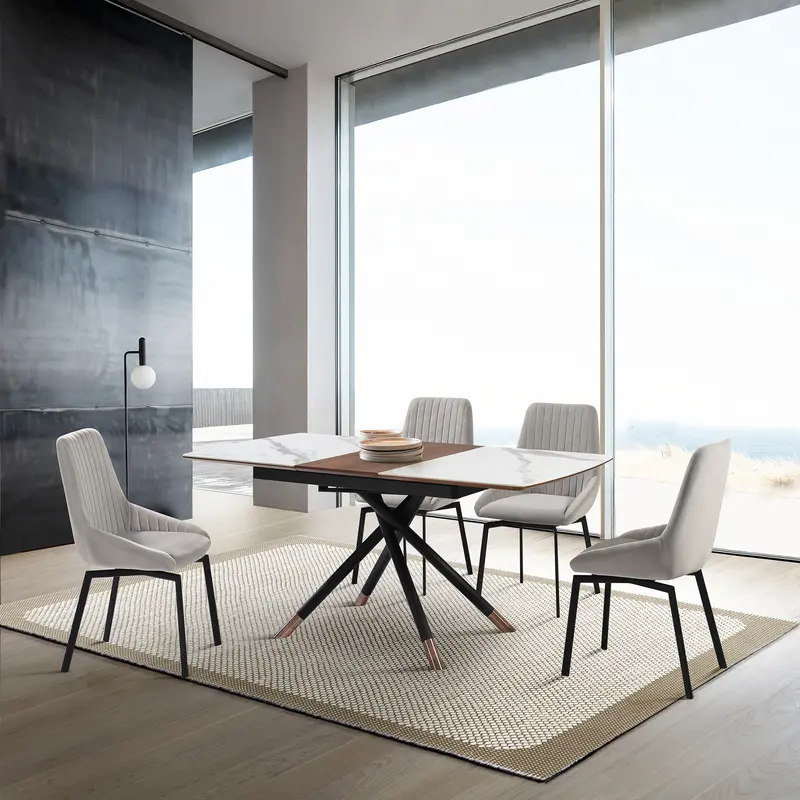 Alora Susie Extendable 5 Piece Dining Set with Gray Fabric Chairs By Armen Living