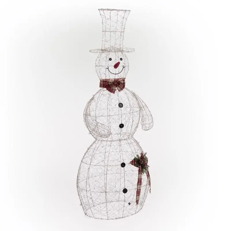 Alpine LED Gold Gold Wire Snowman 71 in. Yard Decor