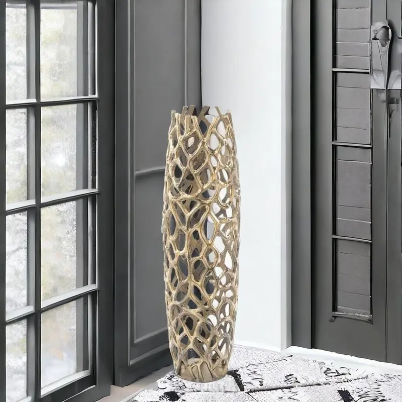 Aluminum Gold Twigs Cylinder Floor Vase By Homeroots