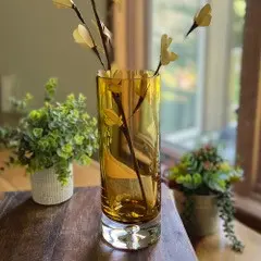 Amber Mouth Blown Bubble Glass Thick Walled Cylinder Vase By Homeroots