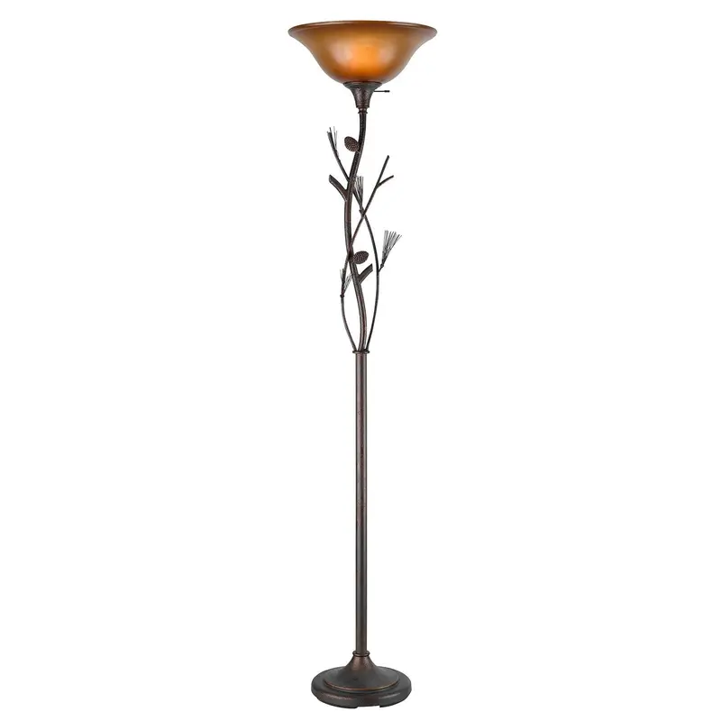 Amber Torchiere Floor Lamp With Brown Glass Dome Shade By Homeroots