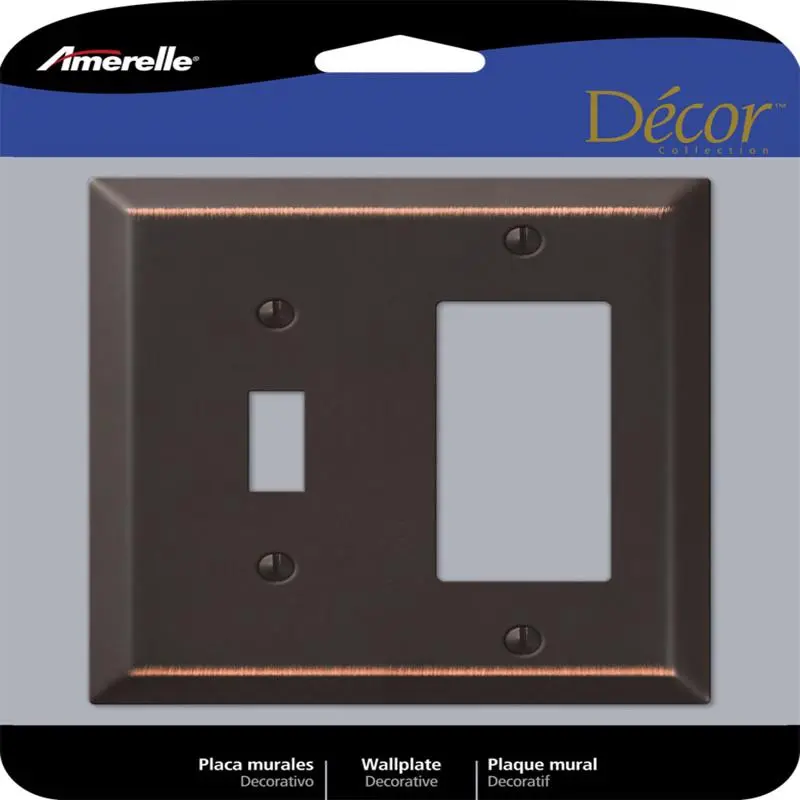 Amerelle Century Aged Bronze 2 gang Stamped Steel Decorator/Toggle Wall Plate 1 pk - Open Box