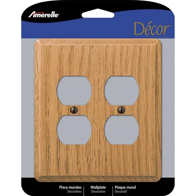 Amerelle Contemporary Light Brown 2 gang Oak Wood Duplex Wall Plate 1 pk - Open Box