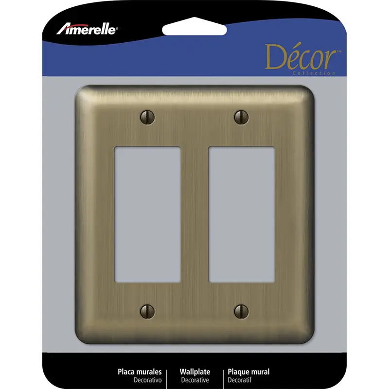 Amerelle Devon Brushed Brass 2 gang Stamped Steel Decorator Wall Plate 1 pk - Open Box