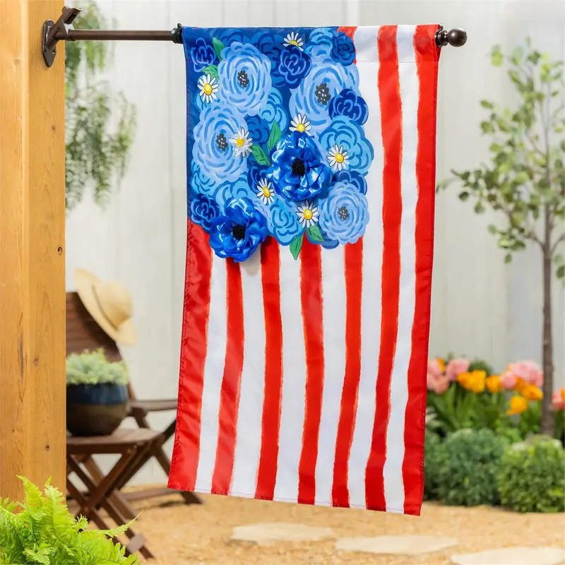 American Classic Floral Flag Applique House Flag